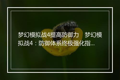 梦幻模拟战4提高防御力　梦幻模拟战4：防御体系终极强化指南